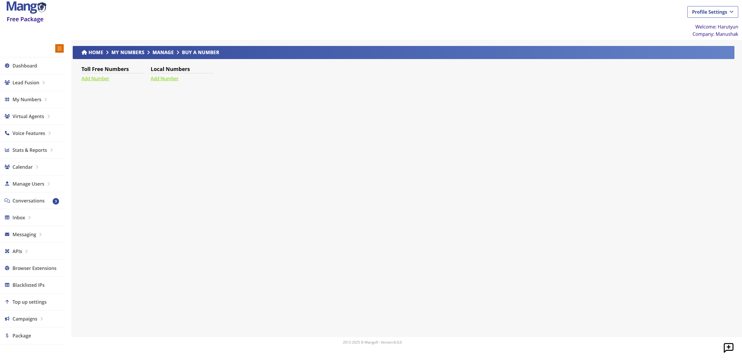Buy Numbers Interface
