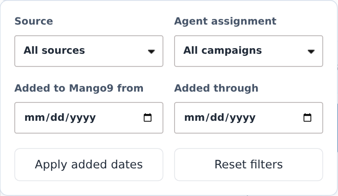 Google campaign filters for source, agent assignment and added dates