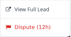 Lead action menu with View Full Lead and a time-limited Dispute option