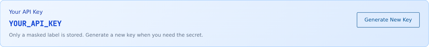 Current API key management card with Generate New Key