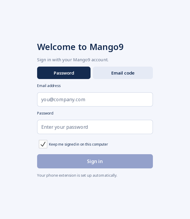 Windows Mango9 password sign-in form with email, password and Keep me signed in