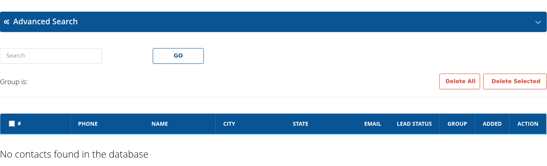 OptOuts list with search, contact columns and record actions