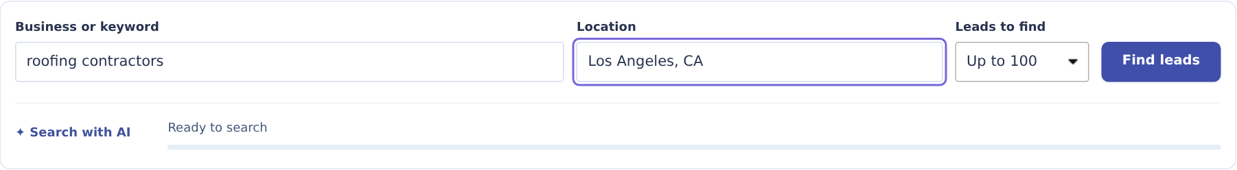 Lead Finder search controls