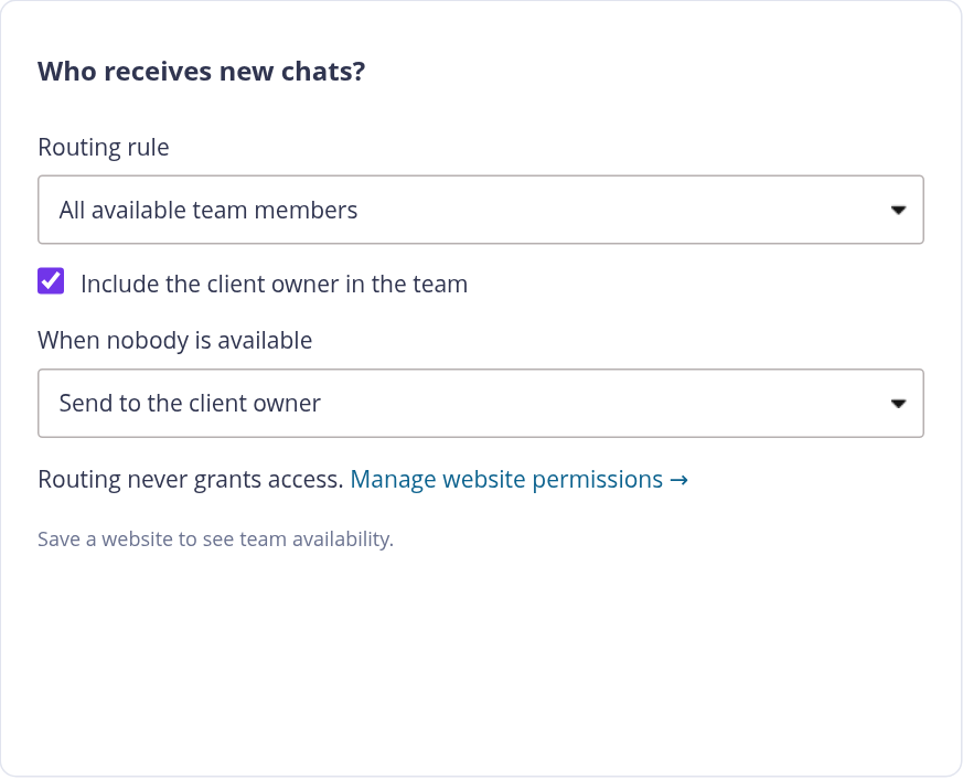 Live Chat routing rule, owner participation and fallback controls