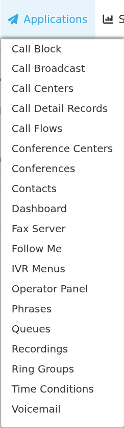 The current Phone System Applications menu