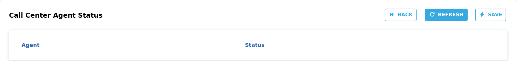 Agent Status controls for refresh, save and agent availability