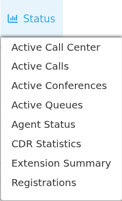 The eight entries in the phone system Status menu