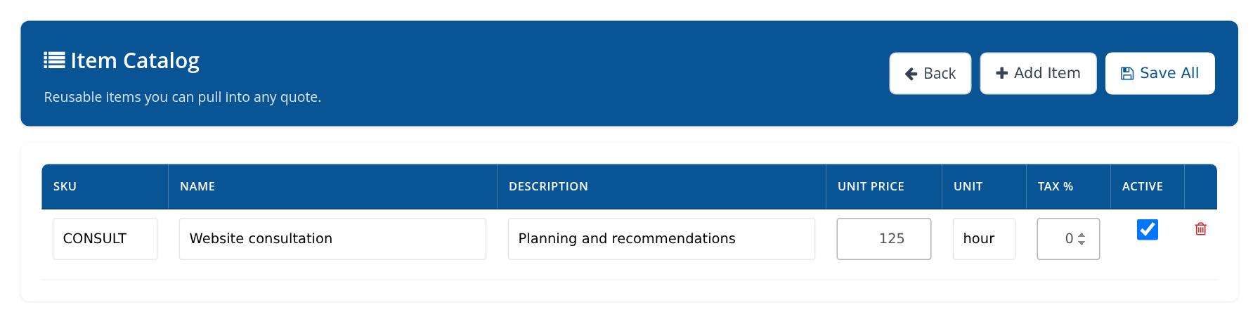 Catalog item fields and Save All