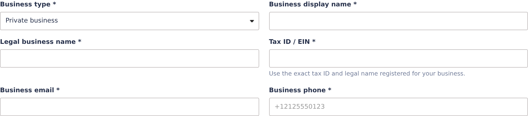 SMS Compliance business identity fields