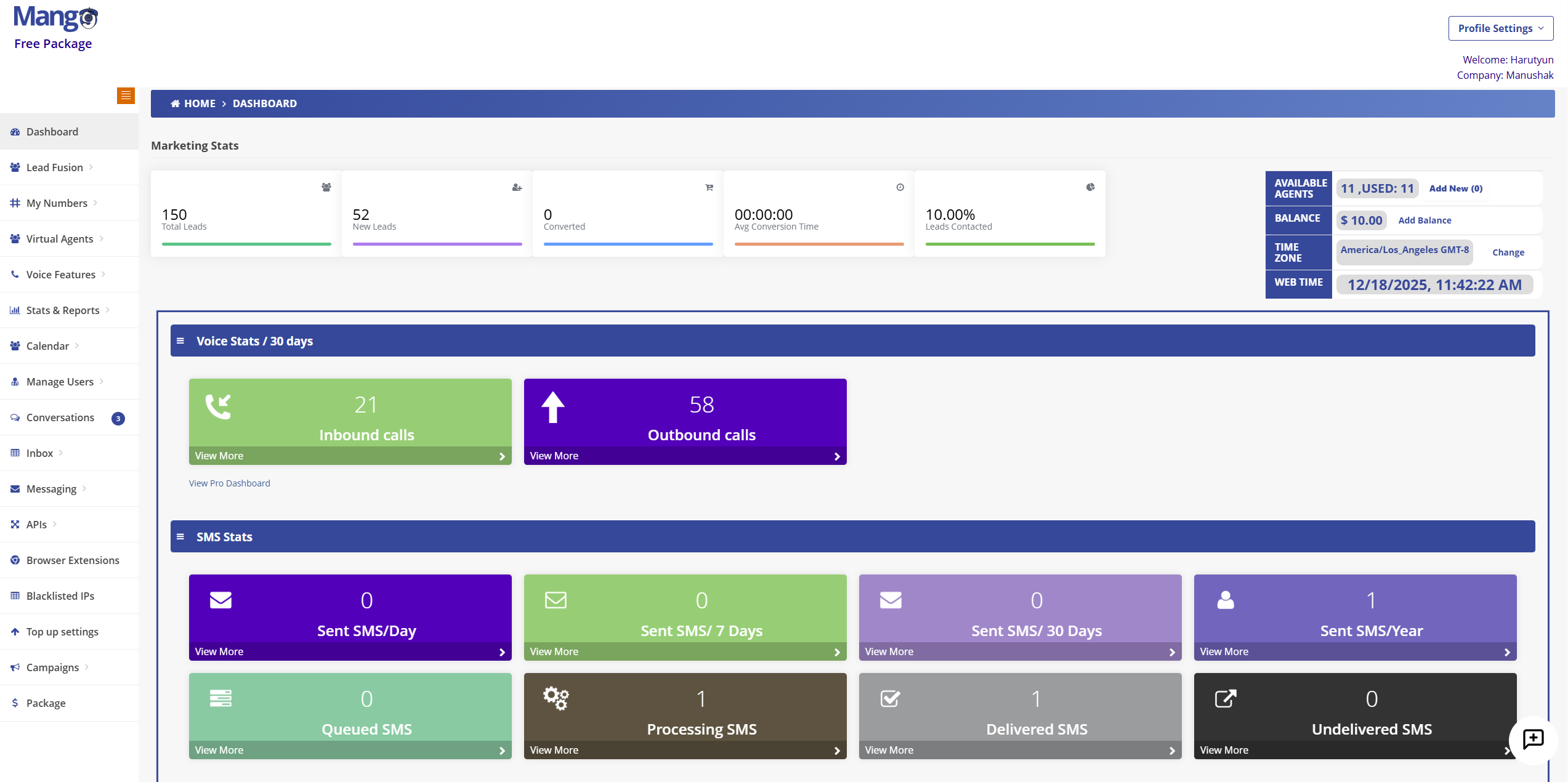 Mango9 Dashboard Interface